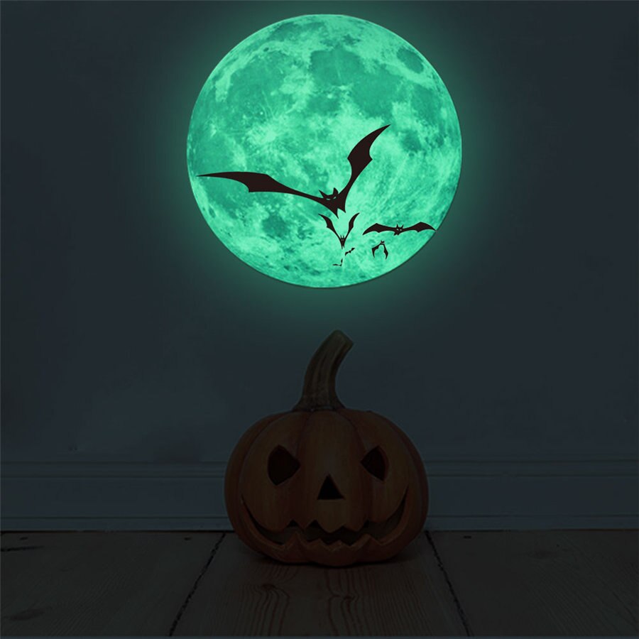 30cm halloween lysende måne klistermærke slot flagermus heks festival væg klistermærke glød i mørkt klistermærke væg klistermærke glad halloween
