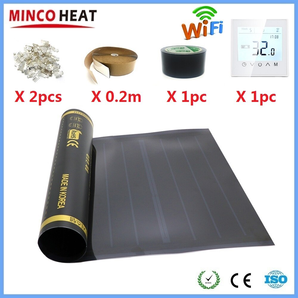 50cmX2m Graphene PTC Heating Film Kits Infrared Electric Warm Floor Mat With WiFi Thermostat Temperature Controller Selection: MK100GB-B-WIFI