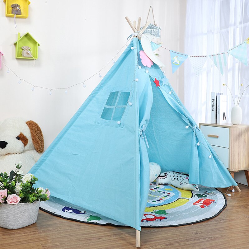 Winter Portable Children's Tent Teepee Tent toys For girls Kids Tipi Play House Wigwam For Children Kids Tents outdoor sports: Blue only Tent / 1.35m