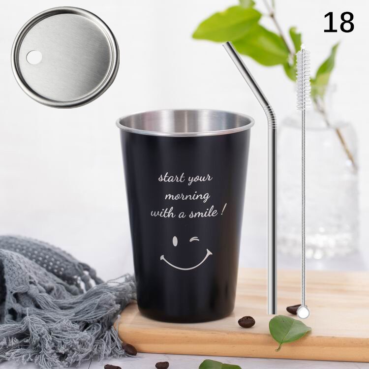 Ruostumaton teräs kahvimuki kannella olki kirje matka retkeily tee maito mehu kupit kotitoimisto olutkuppi 1pc: 18