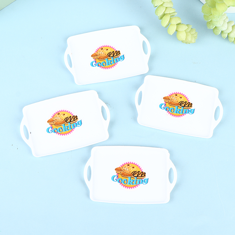 4Pcs Poppenhuis Trays Platen Mini Voedsel Wit Gerechten Servies Miniatuur Keuken Accessoires Speelgoed