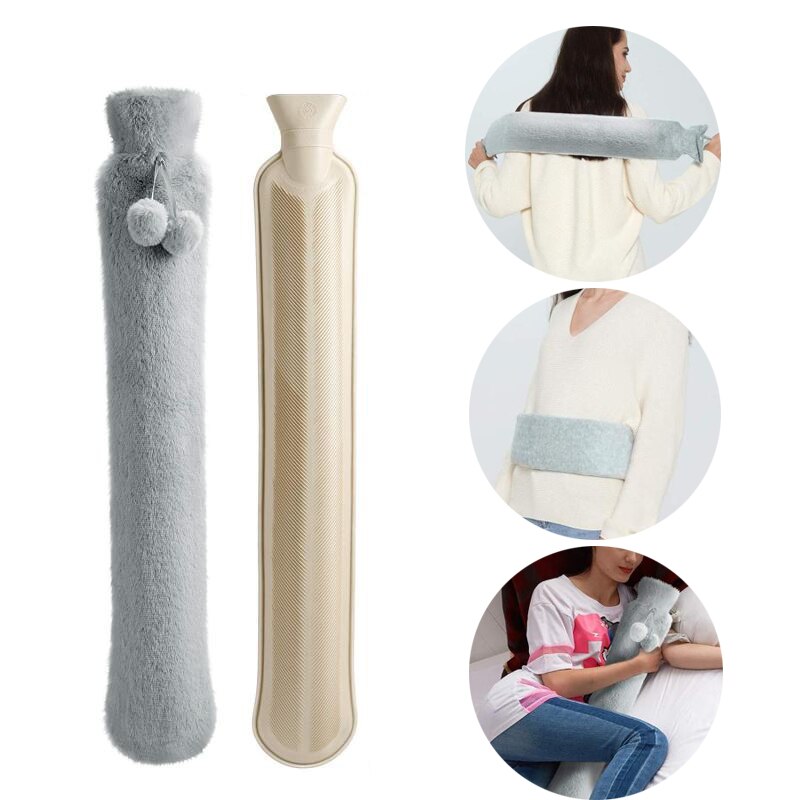 Long Stander Water Bottle Bed Warm Waist Back Water Bottle With Super Soft Plush Material Cover 2L Pure Natural Rubber