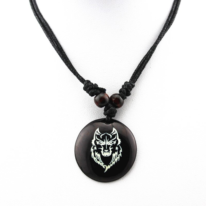 Cool Jongen mannen Hars Gesneden Totem Wolf Armbanden Vriendschap ID Lederen Armband YB22: Necklace