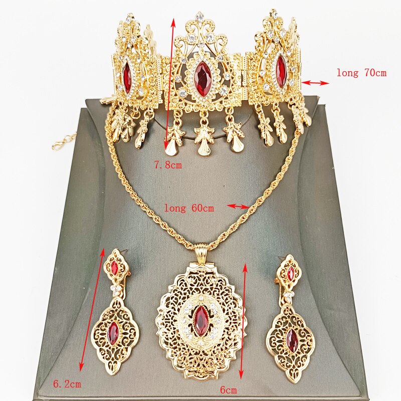 Nuovi gioielli da sposa marocchini Set orecchini pendenti in oro collana con ciondolo grande corona araba regalo in metallo cavo regalo nuziale