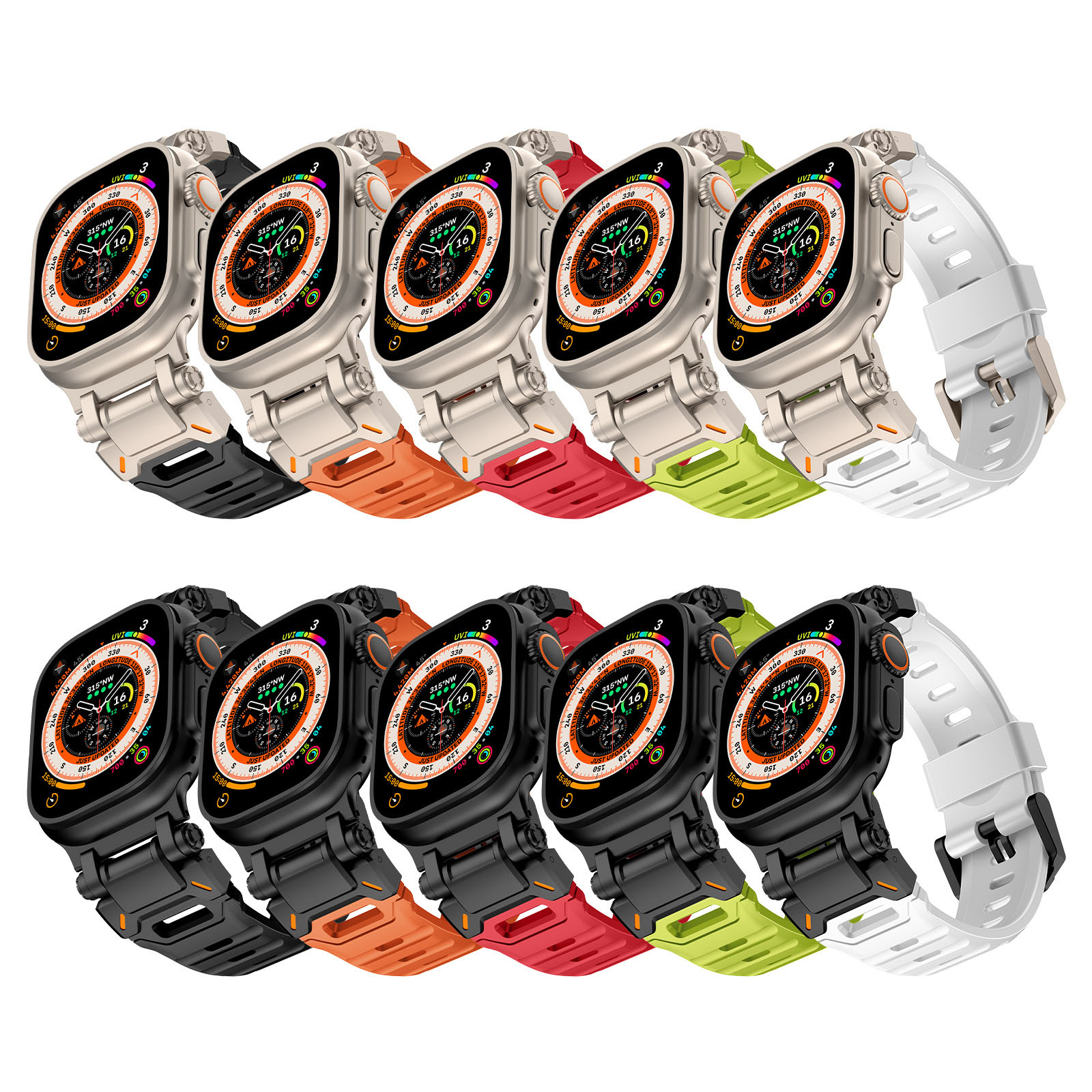 Pulseira de borracha para Apple Watch, Pulseira TPU de luxo, Ultra 2, 49mm, Série 9, 8, 7, SE, 6, 5, 4, cinta para iWatch Ultra 49, 45 milímetros, 42, 44 milímetros