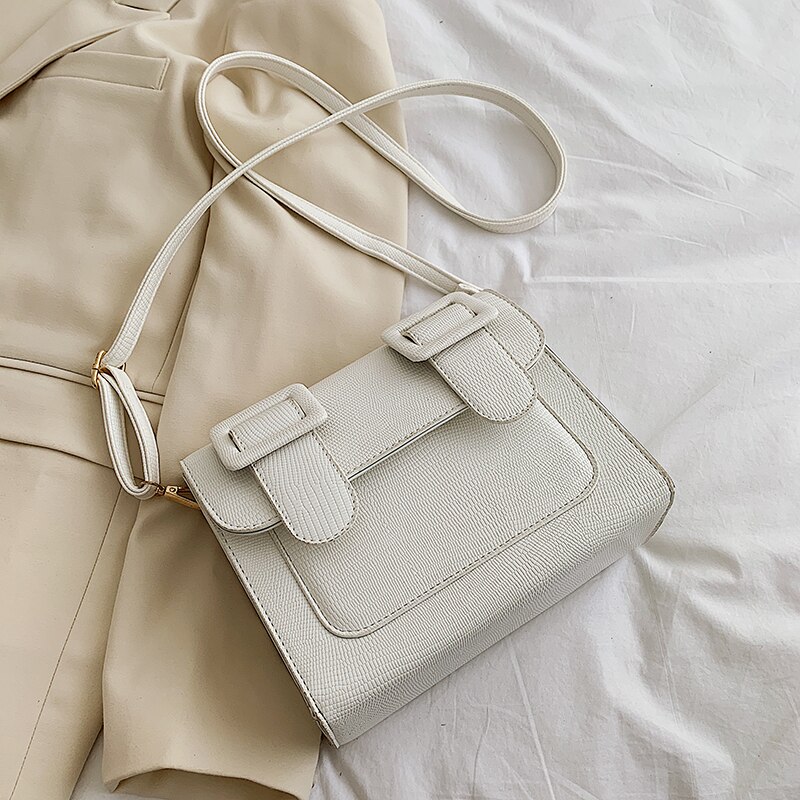 Krokodillemønster firkantet crossbody-veske høy pu-lær dameveske reise skulder messenger bag: Hvit