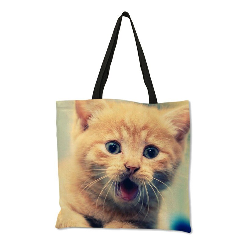 3 D Vivid Cat Herbruikbare Boodschappentas Vrouwen Casual Totes Zakken Met Print Linnen Handtassen