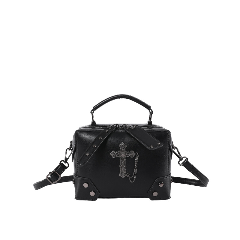Petit sac à main à bandoulière carré punk gothique pour femme, poignée supérieure, croix tête de mort, cuir JOPU, initié, dame, sac à main, sac à main: Beige