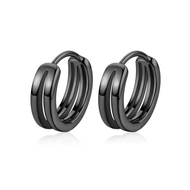 1 Pair Hollow Double Ring Small Hoop Earrings For Men Women Trend Black Silver-color Hip Hop Party Gothic Ear Jewelry: Light Yellow Gold Color
