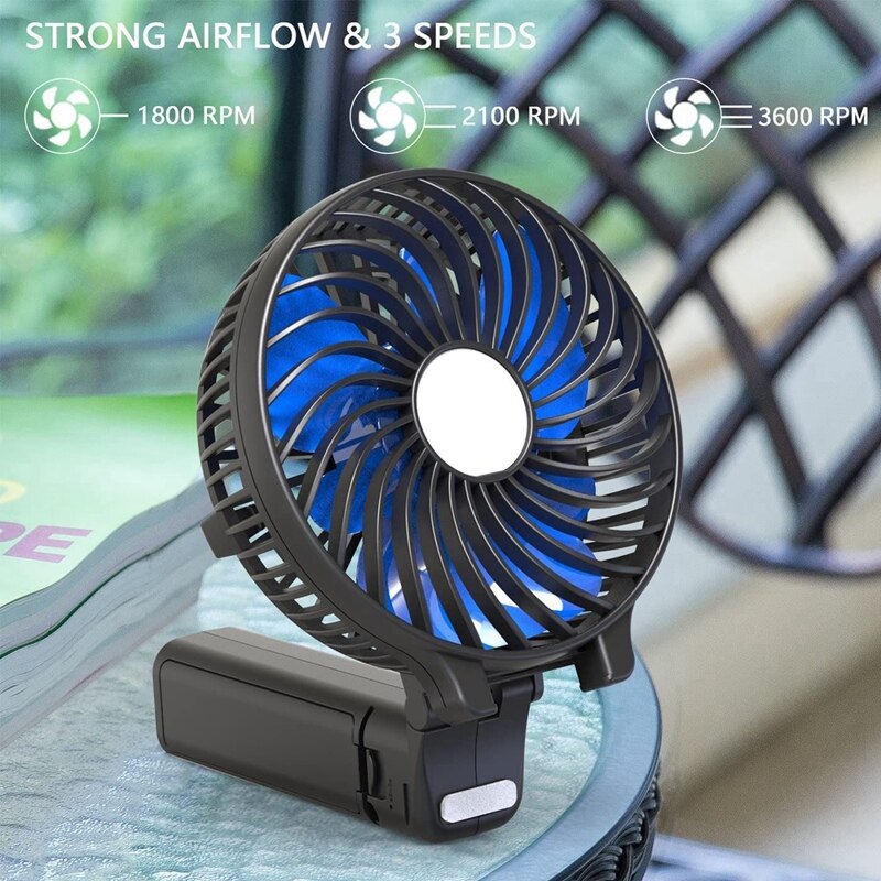 RISE-OPOLAR Handheld Fan 2200MAh USB Rechargeable Fan Portable Mini Hand Held Fan for Home Office Desktop and Travel, 180° Folda