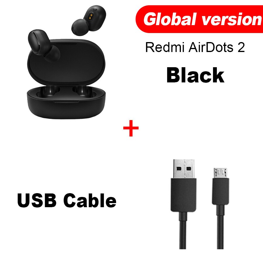 Xiaomi Redmi Airdots 2 TWS Bluetooth Wireless Earphone Stereo bass Earbuds Voice Control BT 5.0 Noise Reduction Tap AI Control: GB N Cable