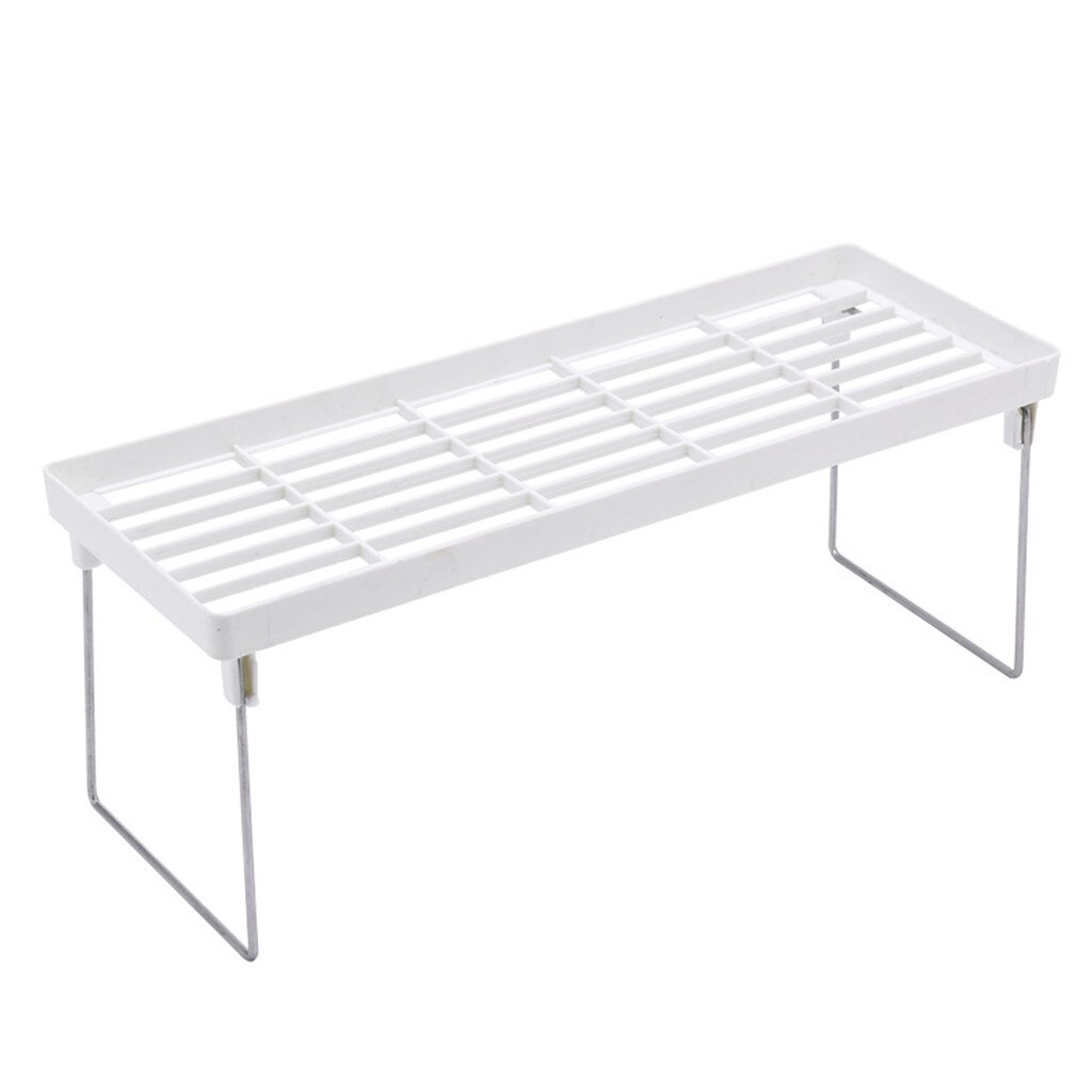 Adjustable Kitchen Storage Metal Cupboard Storage Shelf Non-Skid Spice Rack Single Layer Kitchenware Organizer Saving Space#w: White 