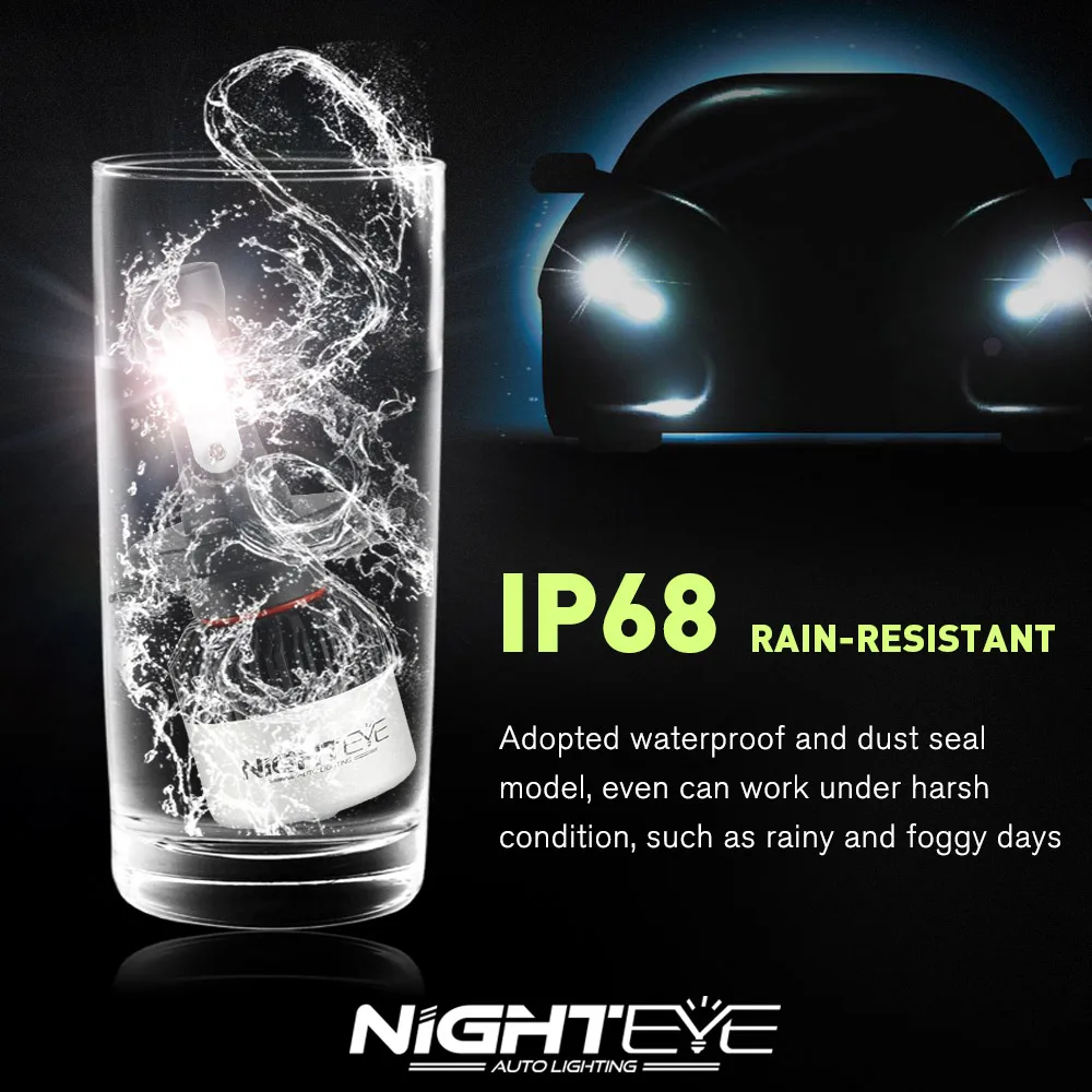 NIGHTEYE faros de coche superbrillantes H7 LED H4 led H8/H9/H11 HB3/9005 HB4/9006 bombilla automática 72W 9000LM faros de automóviles 6500K