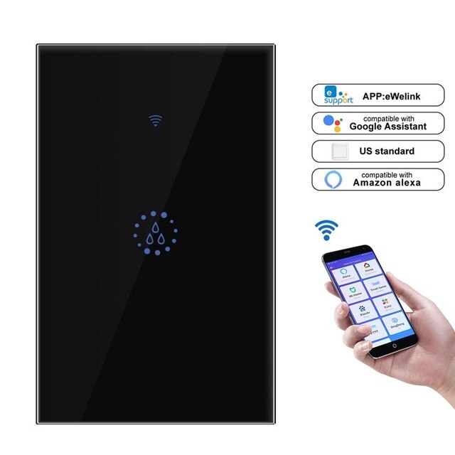 Smart Wifi Water Heater Boiler Switch 20A 3000W Glass Panel High-Power Timmer Mobile APP Voice Control with Alexa Google Home: US Black