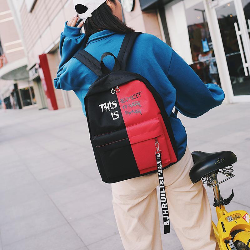 Sac à dos en noir et blanc, sac d'école coréen pour femmes, sac à dos unisexe classique en toile, cartable pour filles et garçons