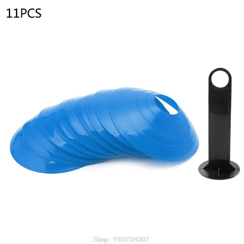 11 Pack Soccer Cones Disc Cone Sets with Holder and Bag for Training, Field Cone Markers Football, Kids, Sports O28 20: Blue
