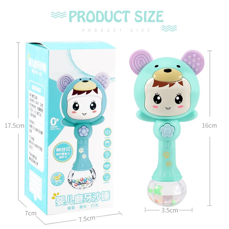 Popolare! portato Luminoso campanello Musica Martello della Sabbia Massaggiagengive Morbido Sviluppare Giocattolo Del bambino Sonaglio di Plastica campanello Intelligente Palla Presa