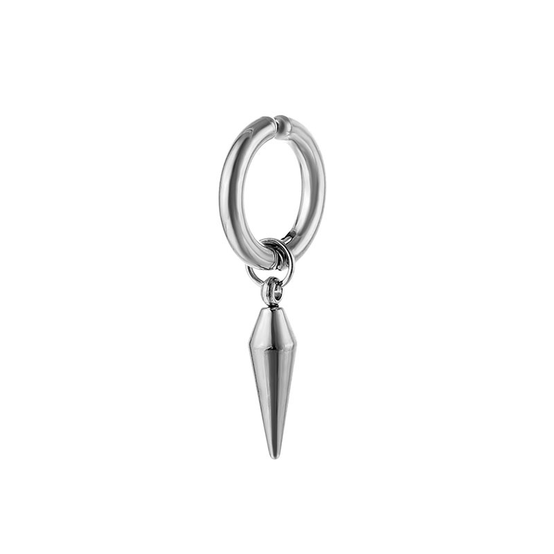 1 Uds. Pendientes Punk de acero inoxidable Unisex con Clip negro para hombre, pendientes colgantes con forma de estrella triangular geométrica, joyería gótica para mujer: Bañado en rodio de imitación