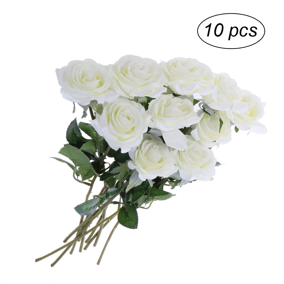 10 st konstgjorda blommor lång stam silke ros blomma bukett bröllopsfest heminredning vit: Vit