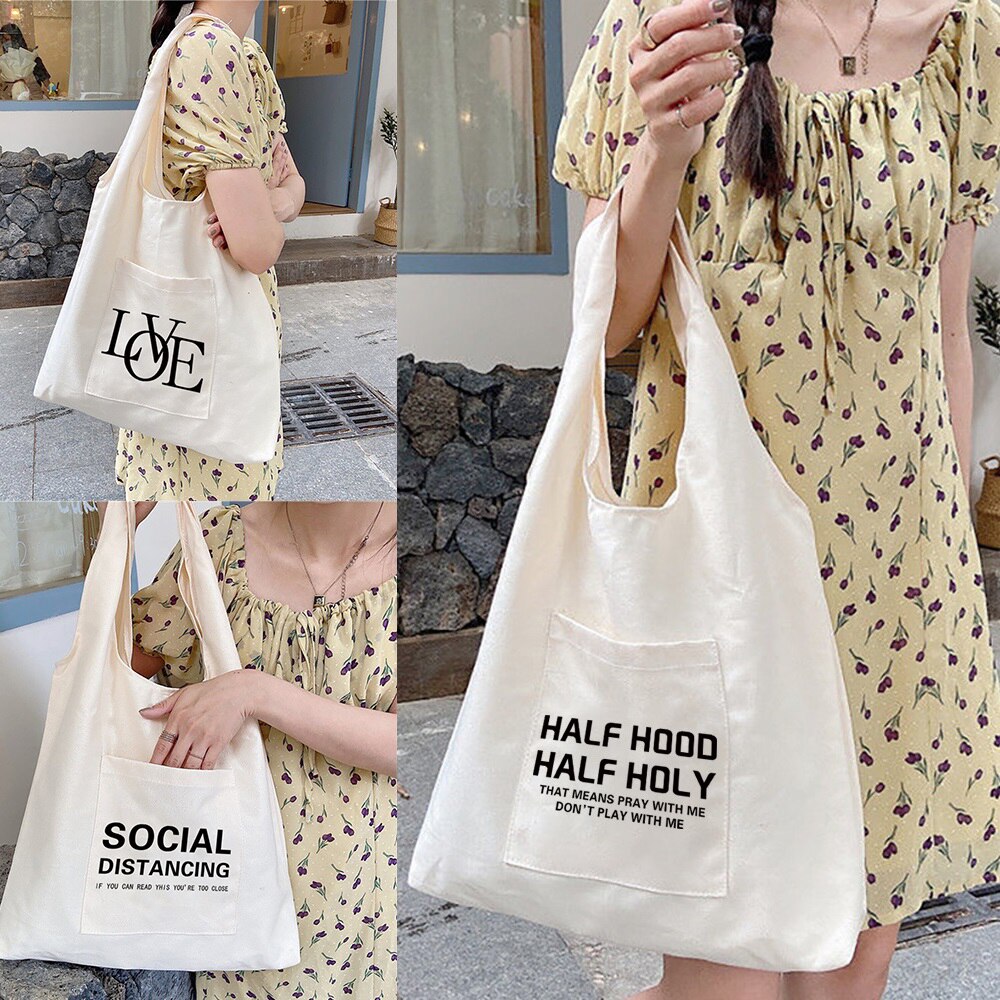 Vrouwen Boodschappentassen Canvas Forens Vest Bag Herbruikbare Kruidenier Handtassen Eco Messenger Tote Shopper Tas