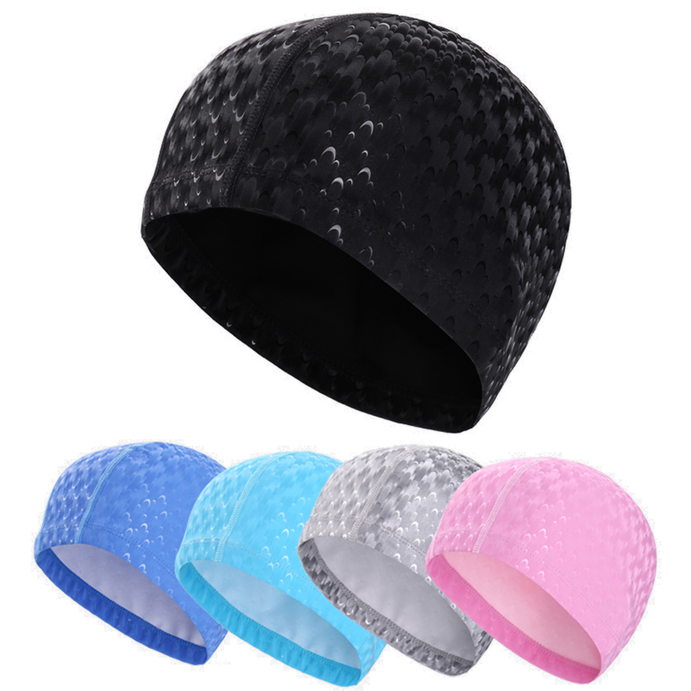 Revestimento do plutônio das mulheres dos homens nadar piscina boné brilhante pele de tubarão elástico chapéu de banho à prova dwaterproof água longo cabelo proteção da orelha para adultos