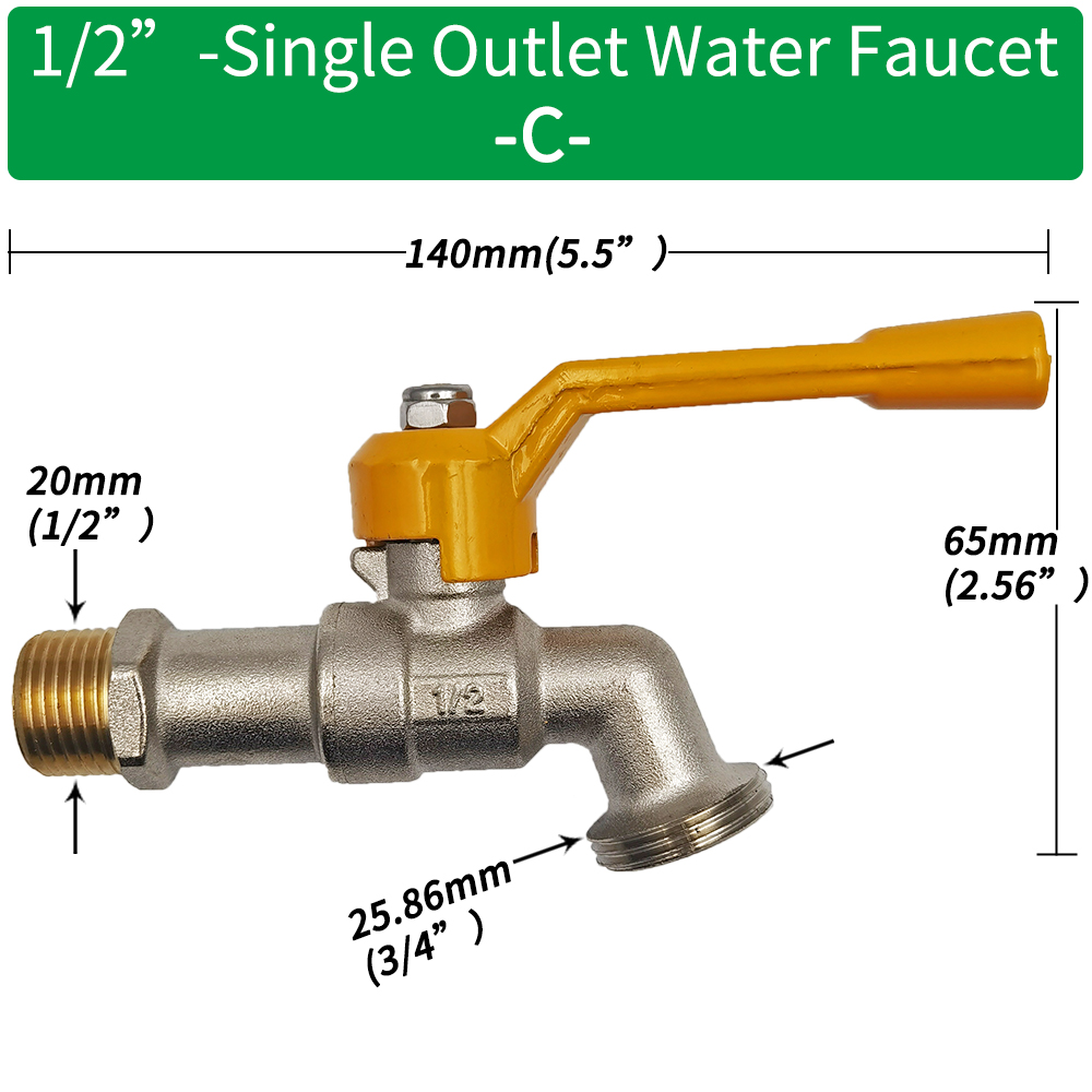 Adattatore per rubinetto per tubo da giardino 1/2 '' IBC Connettore per serbatoio dell'acqua Irrigazione a 2 gareggiare a 1 attraverso Giunto per rubinetto in ottone Raccordo di ricambio Valvola a sfera: Argento