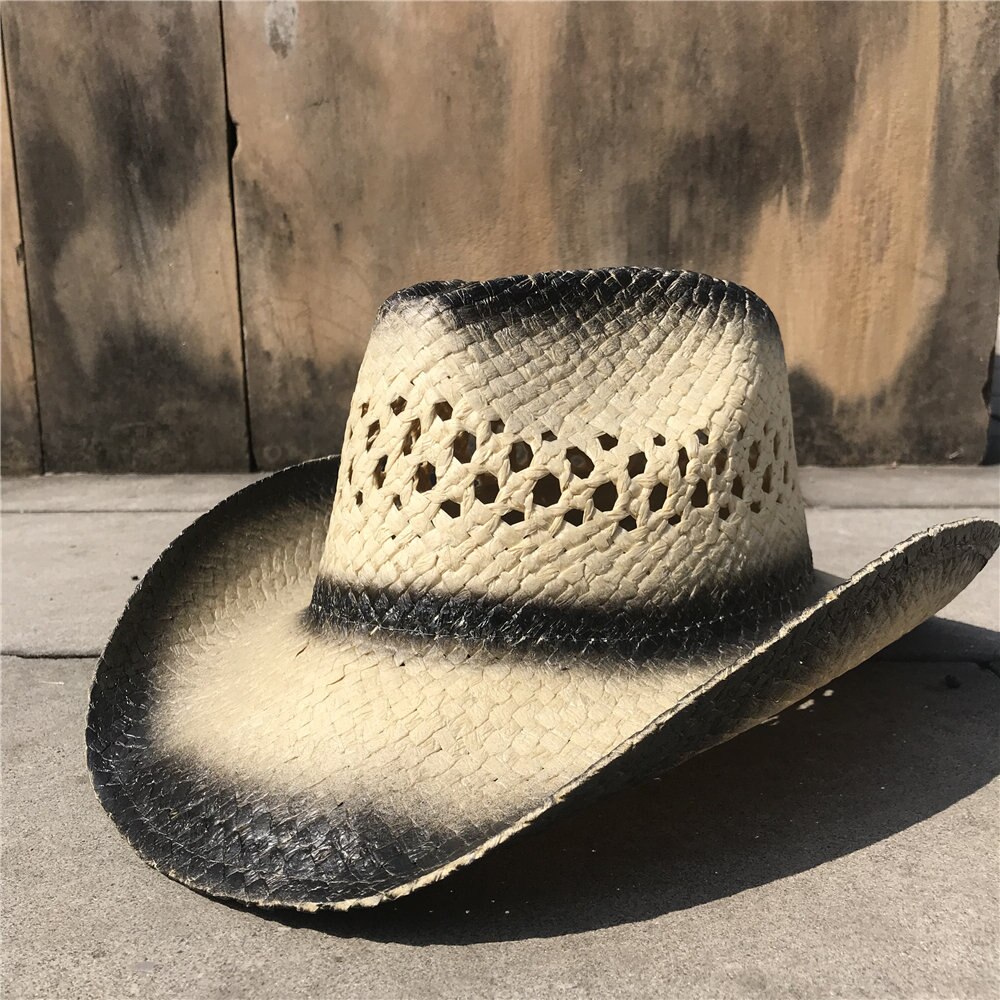 Kvinder hule vestlige cowboy hat sommer dame sejlere sombrero hombre hat fascinator kvast solbue sol hat: Sort hec