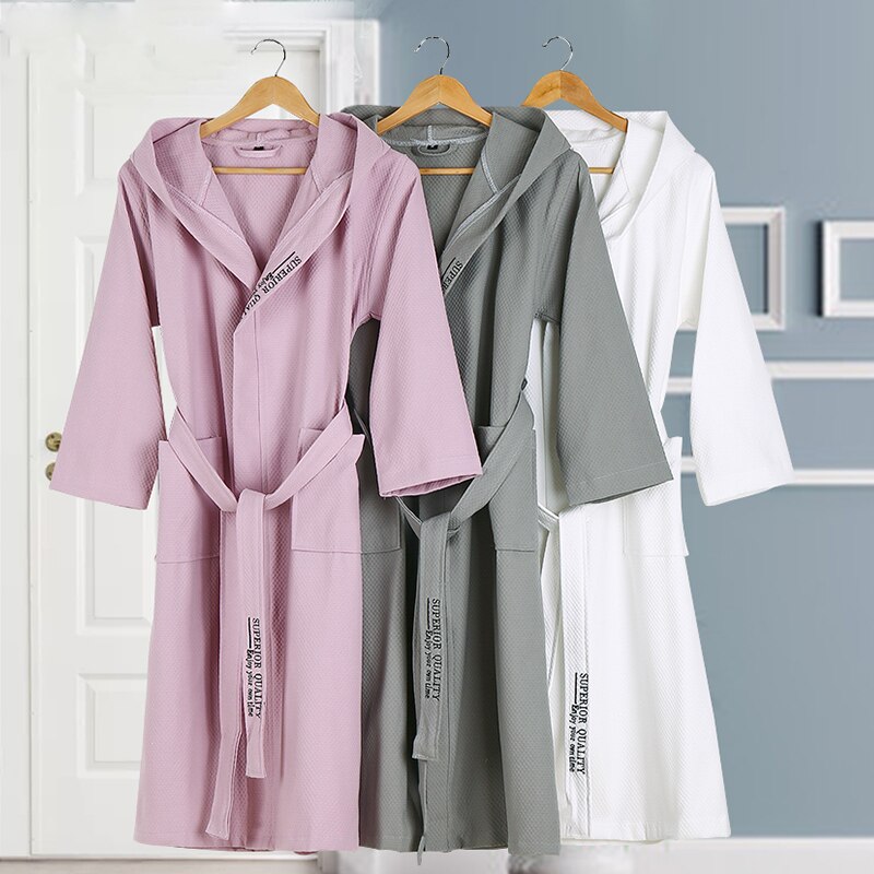 Sleepwear Women Bathrobe Men Hooded 100% Cotton Men&#39;s Robe Summer Thin Couples BrideMen Bath Robe Male Women&#39;s Dressing Gown