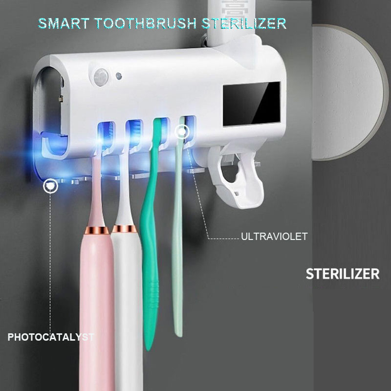 Solar Energy UV Toothbrush Holder Double Layer Punch-free Sterilizer Automatic Toothpaste Dispenser for Bathroom Accessories