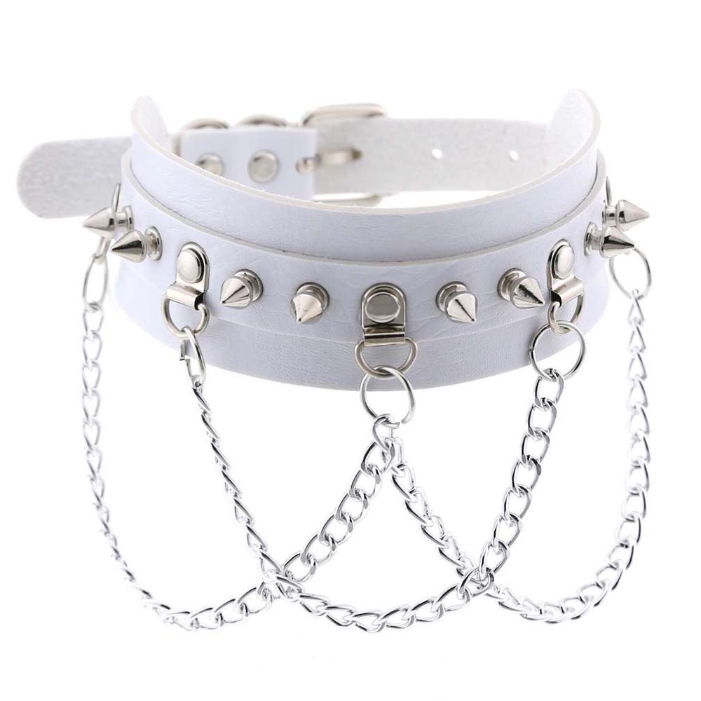 Punk Goth Choker Chain Studded Rivet Pu Leather Collar Spike Choker Necklace Chocker Cool Gothic Jewelry Accessories: white