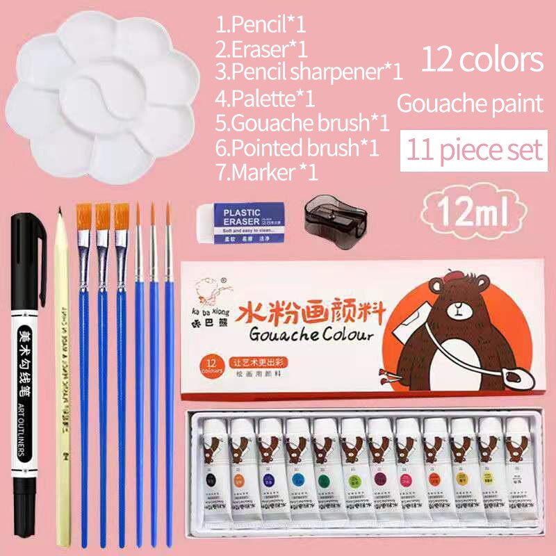 Gouache paint set for beginners 24/12 color students with children washable kindergarten drawing blackboard pigment art supplies: 12 colors set B