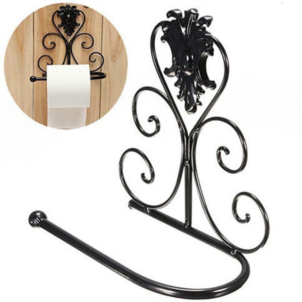 Soporte de papel higiénico para baño de hierro forjado retro Portarrollos de papel soporte de papel de pared para baño decoraciones de baño bandeja de papel higiénico