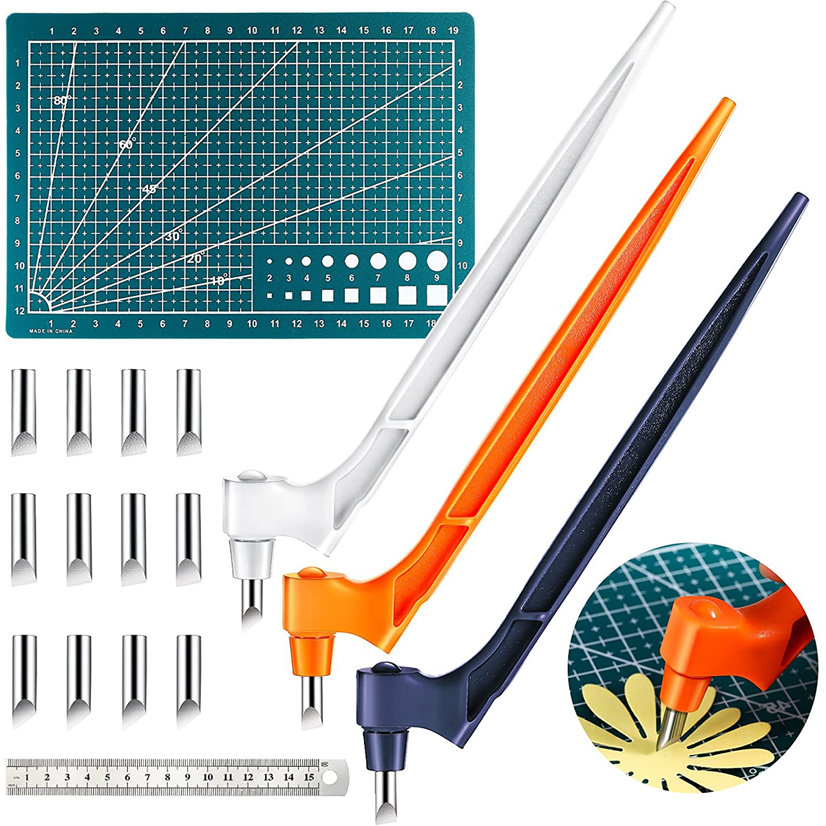 Craft Cutting Tools 360 Degree Rotating Gyro Cutting Tools Art Cutting Tools With 15/30/45 Degree Blades Cutting Mat Steel Ruler: Default Title