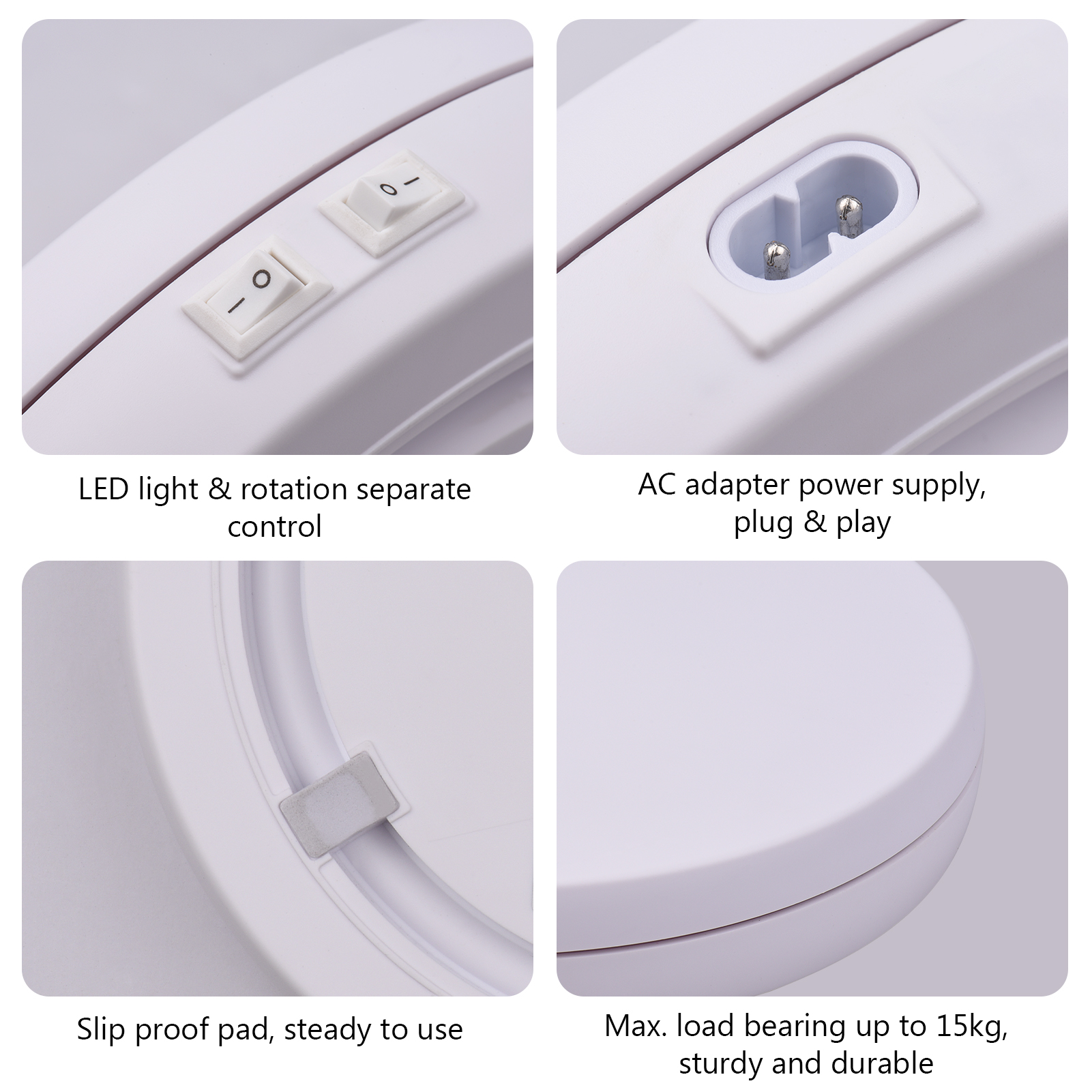 Electric Motorized Photography Turntable 360 Degree Rotatable Display with LED Light for Product Shooting Jewelry Watch Display