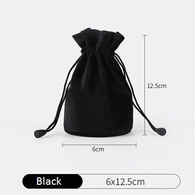 20pcs/lot 6x12.5cm Black/Purple/Brown/Grey/Green Round Bottom Sweet Candy Pouch Silk Velvet Drawstring Bags Wedding Favors: 6x12.5cm Black
