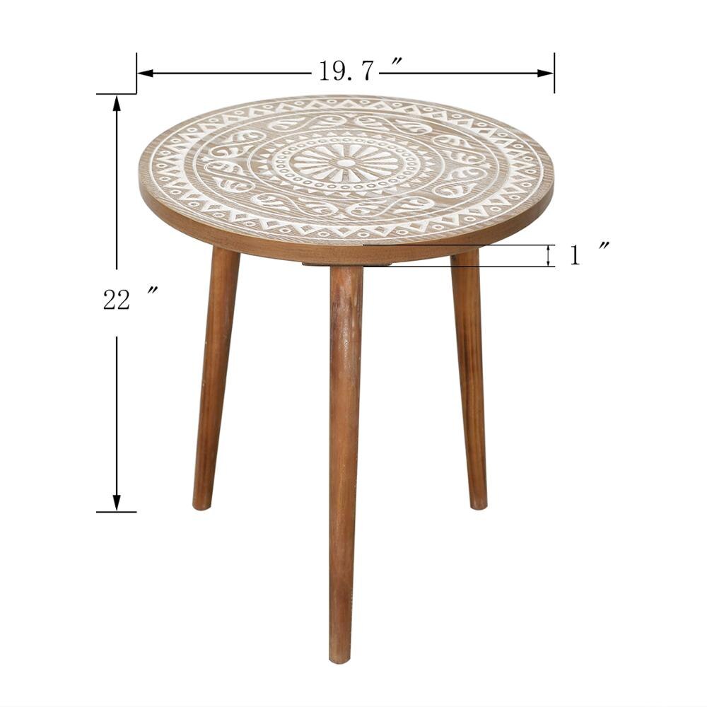 Moroccan Carved Style Round Side Table, Wooden End Table, Coffee Table,Nightstand/Small Tables for Living Room, Accent Tables: 50x56cm