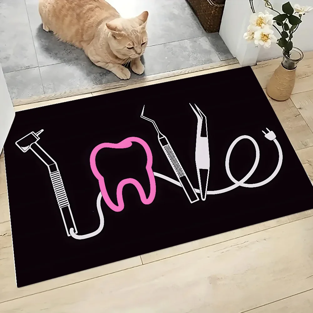 sterben Zahnarzt-Zahn-Bodenmatte, grafisch bedruckte Flanell-Fußmatten für Badezimmer, Küche, Eingang, Teppich, Heimdekoration