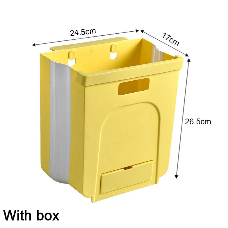 Bathroom Kitchen Waste Storage Folding Waste Bin with Drawer Cabinet Door Hanging Trash Bin Trash Can Foldable Trashcan HM018: HM019 Yellow
