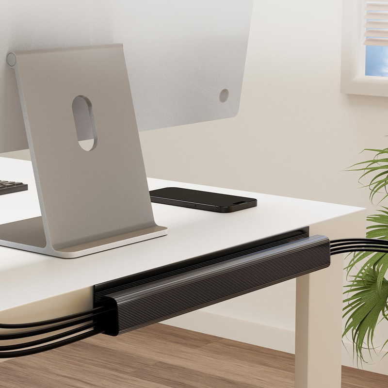 Bandeja de cables de escritorio de PVC de 40cm, gestión de cables debajo del canal de escritorio, ocultador de cables, sin perforación, organizador de cables para el hogar y la Oficina