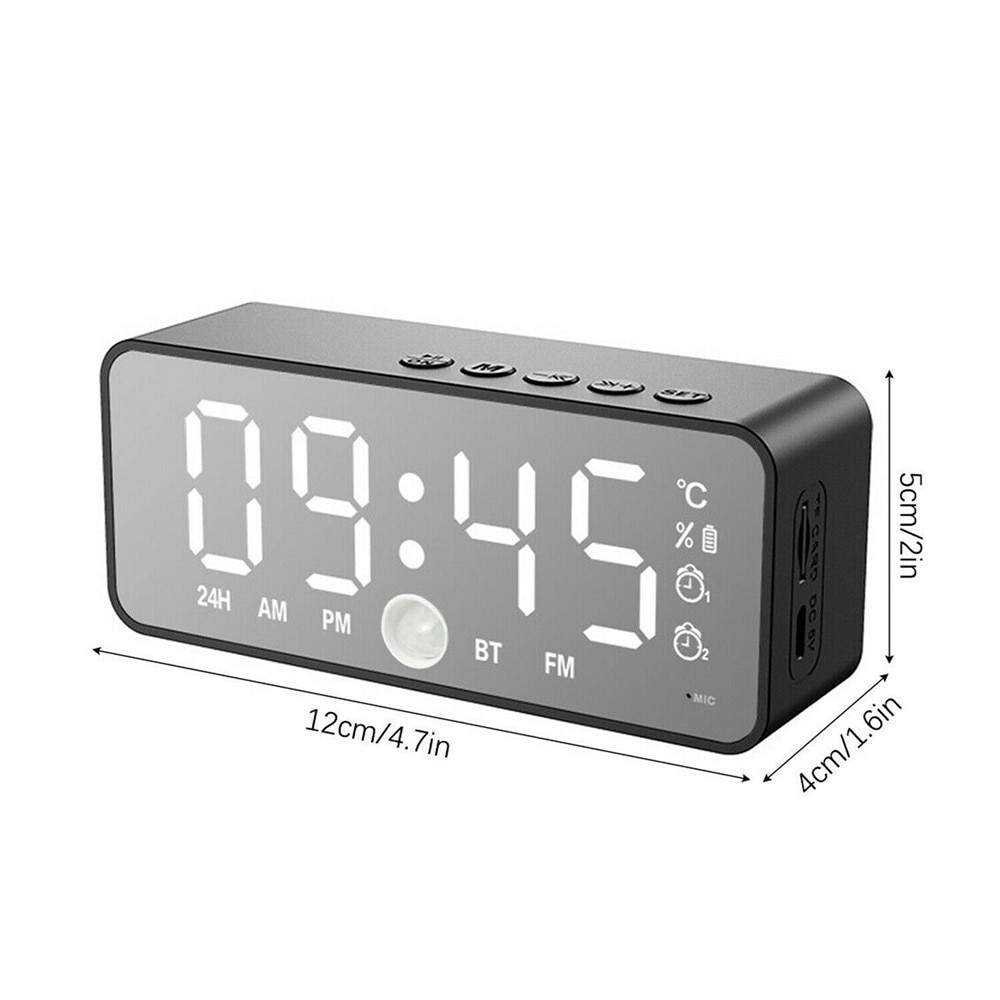 Led Mirror Alarm Clock Digital Snooze Table Clock Wake Up Light Temperature Display Home Decoration Wireless Bluetooth Speaker