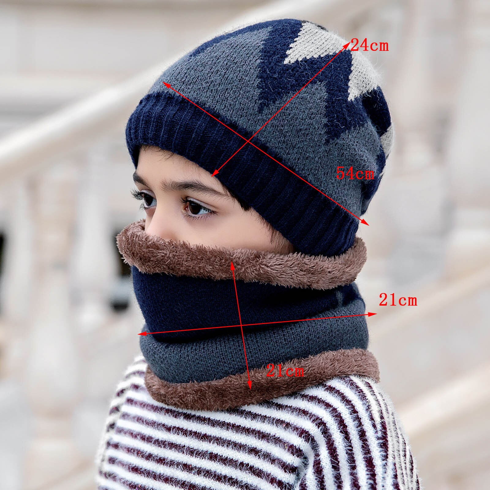 Warm Beanies Hat For Girl Ring Scarf Pompoms Winter Hats Knitted Caps Scarf 2 Pieces Winter Hat Scarf Set For child