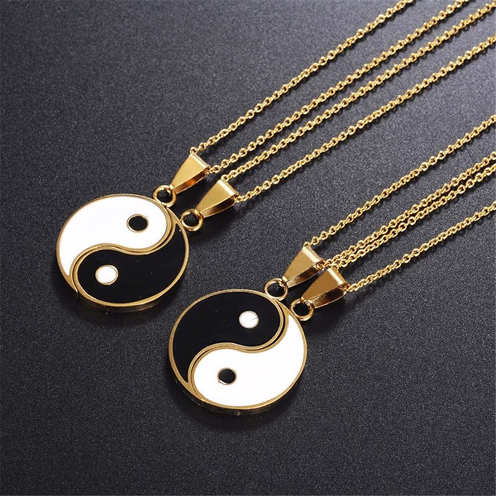 2 Stks/set Mode Metalen Legering Tai Chi Yin Yang Roddels Hanger Ketting Gouden Lange Ketting Paar Vriend Ketting