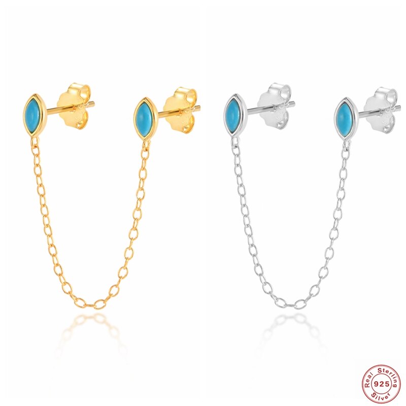 Boako Trendy Real 925 Sterling Zilver Turquoise Dangle Earring Kwastje Ketting Oor Stud Voor Vrouwen Verjaardag Sieraden