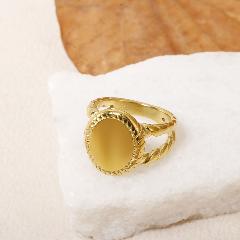 årgang rund rustfritt stålring til kvinner eksklusiv lett luksus temperament glanset gullfarget ringe smykker