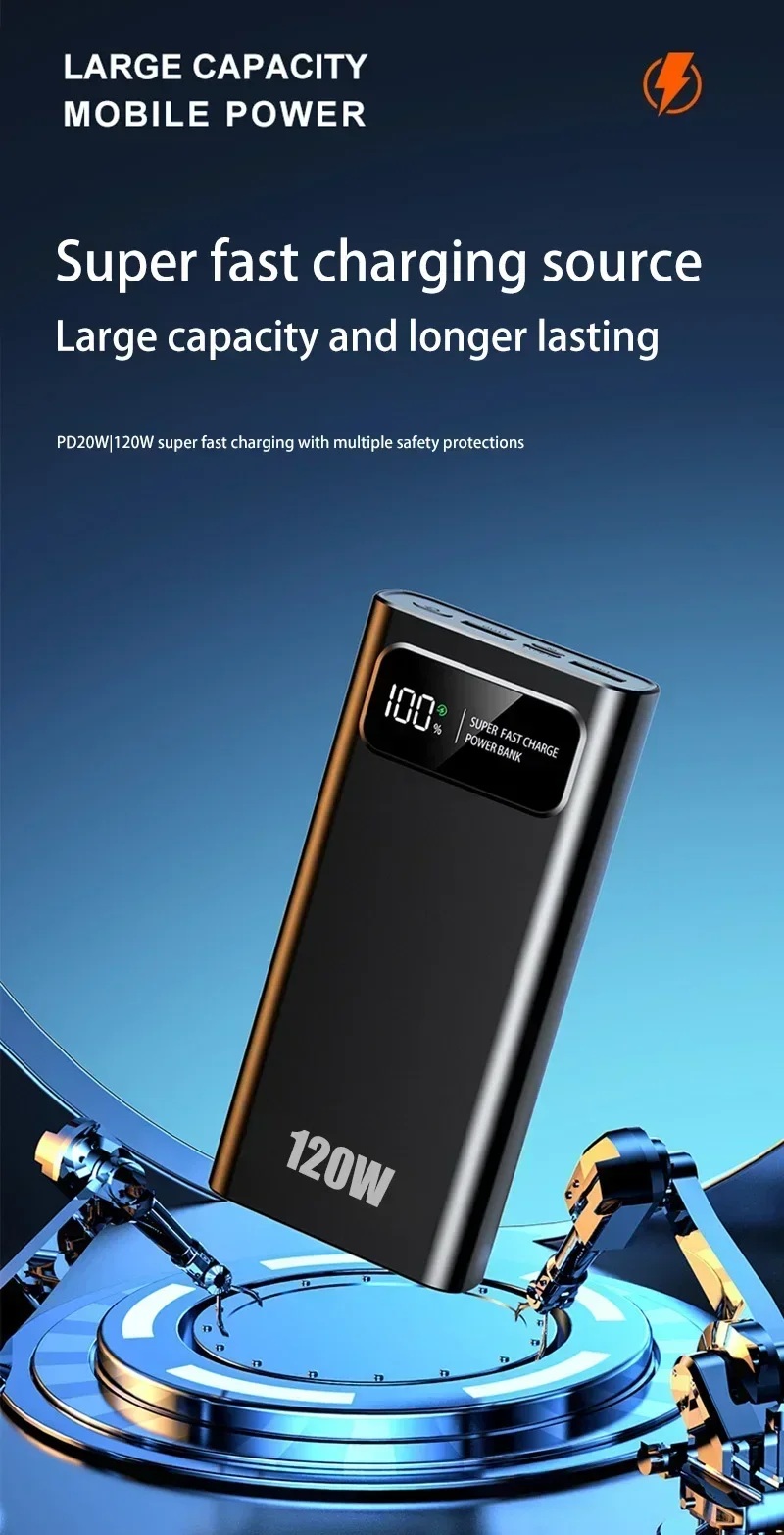 Xiaomi 200000 Banco de energía mAh de 120W, batería de carga súper rápida, pantalla Digital de alta capacidad, Banco de energía para Iphone, Samsung, Huawei