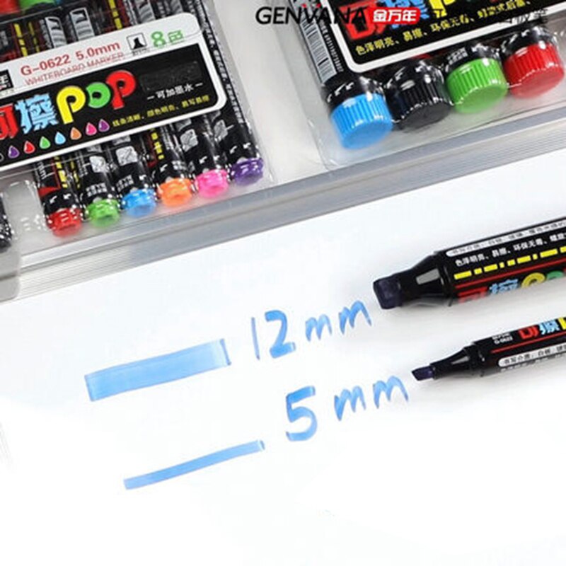 WISSEN Pop Whiteboard Marker/Tinte 8 Farben 5/12mm Wasser-basierend Wiederholt Füllung Löschbaren Stift Werbung/Poster Stift G-0622/0625/0311