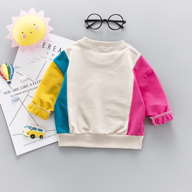 Printemps Automne Bébé Garçons Coton Couleur Bloc Manche Longue Cou O Décontracté T-Shirts Enfants Filles Sweatshirt Hauts