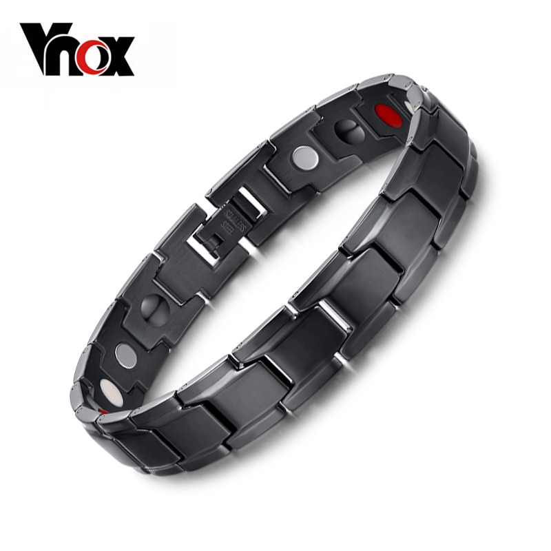 Vnox Gezondheid Magnetische Armband Mannen Sieraden Zwart Rvs Ketting Verstelbare gratis doos