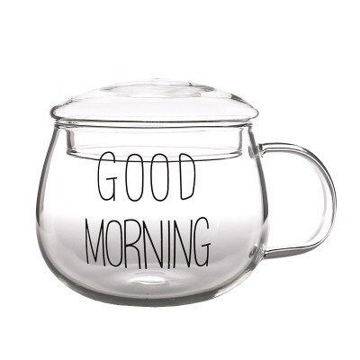 Taza de leche creativa para desayuno, resistente al calor, linda taza de cristal para café de oficina con tapa con , taza de agua: BB
