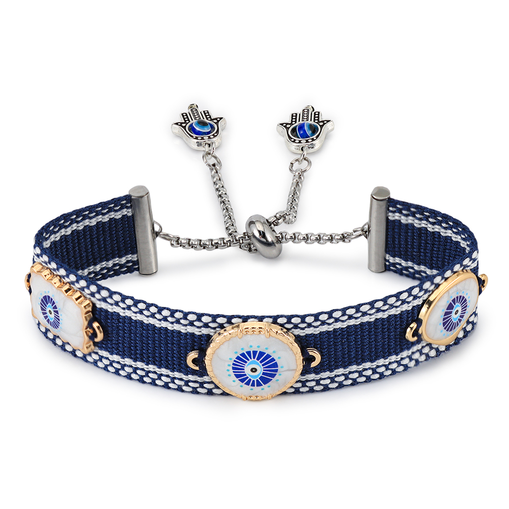 Pulseras tejidas de mal de ojos con dijes, pulseras de tela apilables: Marrón rojizo